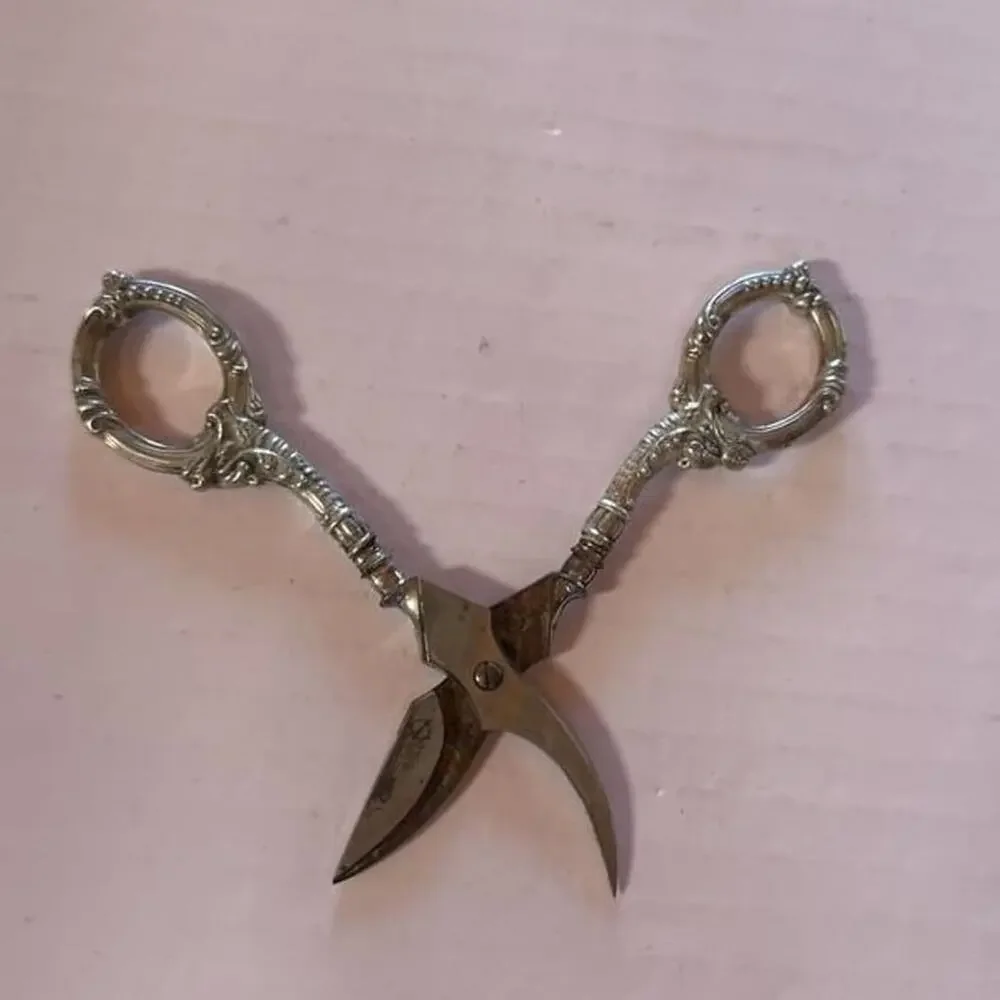 Antique Floral Grape and Vine Sterling Silver shear Scissors